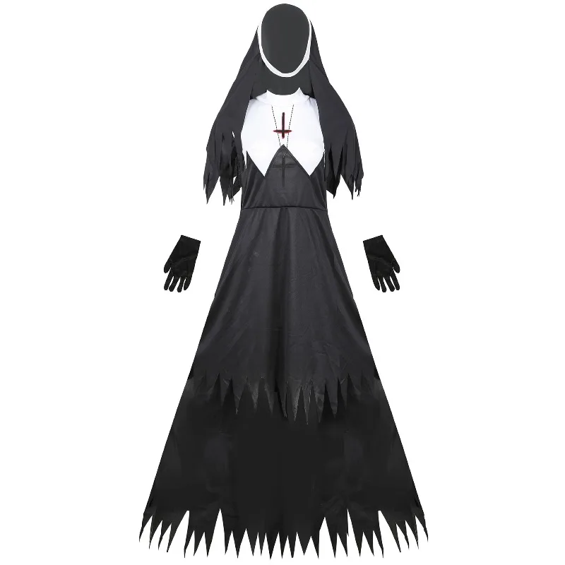 European Halloween Zombie Nun Cosplay Costume Horror Vampire Devil Cos Outfits Fancy Dress for Role Play Party Stage Performance