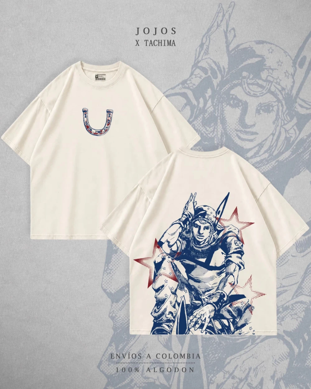 2026Summer JoJo's Bizarre Adventure Johnny Joestar Star Horseshoe Hot Front Back Print T-Shirt Unisex Oversized Anime Cotton Tee