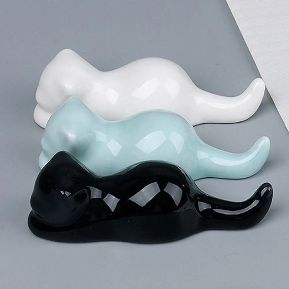 Artist Student Art Supplies Cat Kitty Writing Brush Holder Ceramic Pen Rest Calligraphy Pen Holder For Watercolor Ink Painting