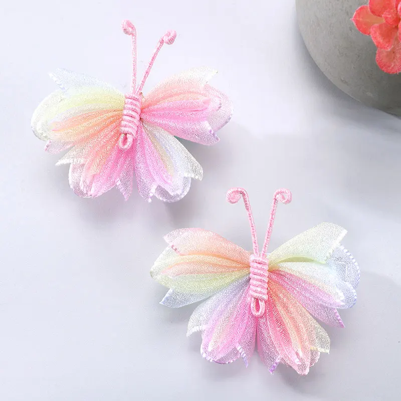 2Pcs Sweet Butterfly Hair Clip For Baby Girls Pink Glitter Hairpins Barrettes Kids Hair Ornament Rainbow Headwear Children Clips