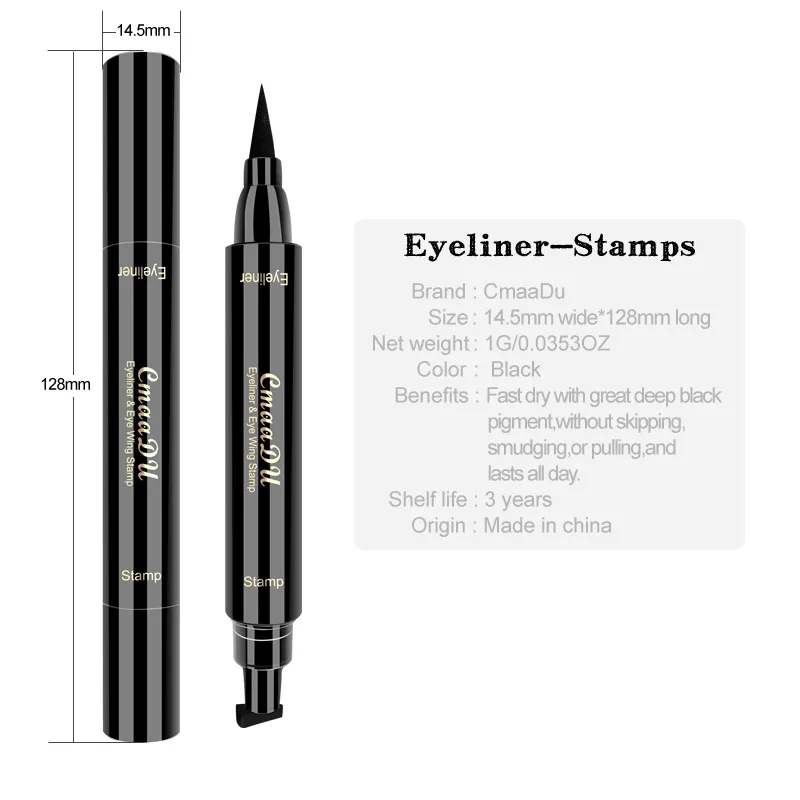 CmaaDU Big Seal Stamp Liquid Eyeliner Pen Waterproof Fast Dry Black Eye Liner Pencil with Eyeliner Cosmetic Double-ended Liner