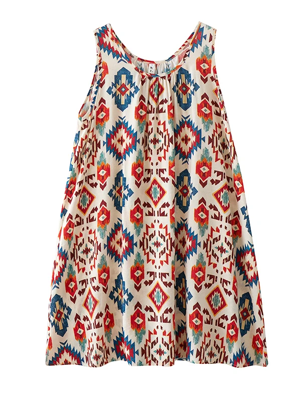 Vestido de verano hoado sin tirantes de talla ande para mujer, vestido sin mangas con cuello redondo y estampado de mezcl...