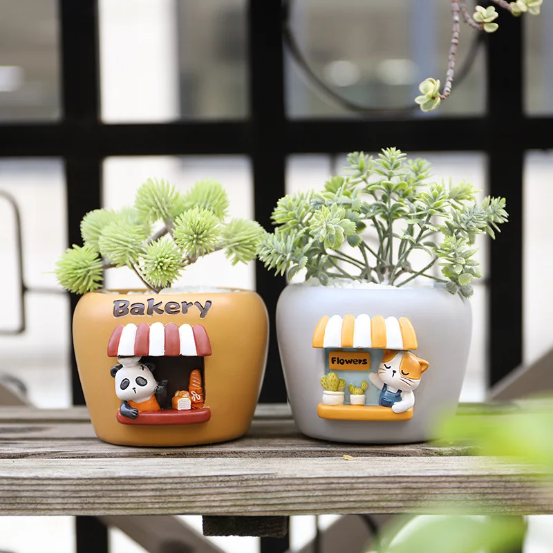 

Panda Bakery Planter for Succulents Air Plants Cute Flower Pots Fairy Garden Decor Figurines Pencil Holder Home Table Decoration