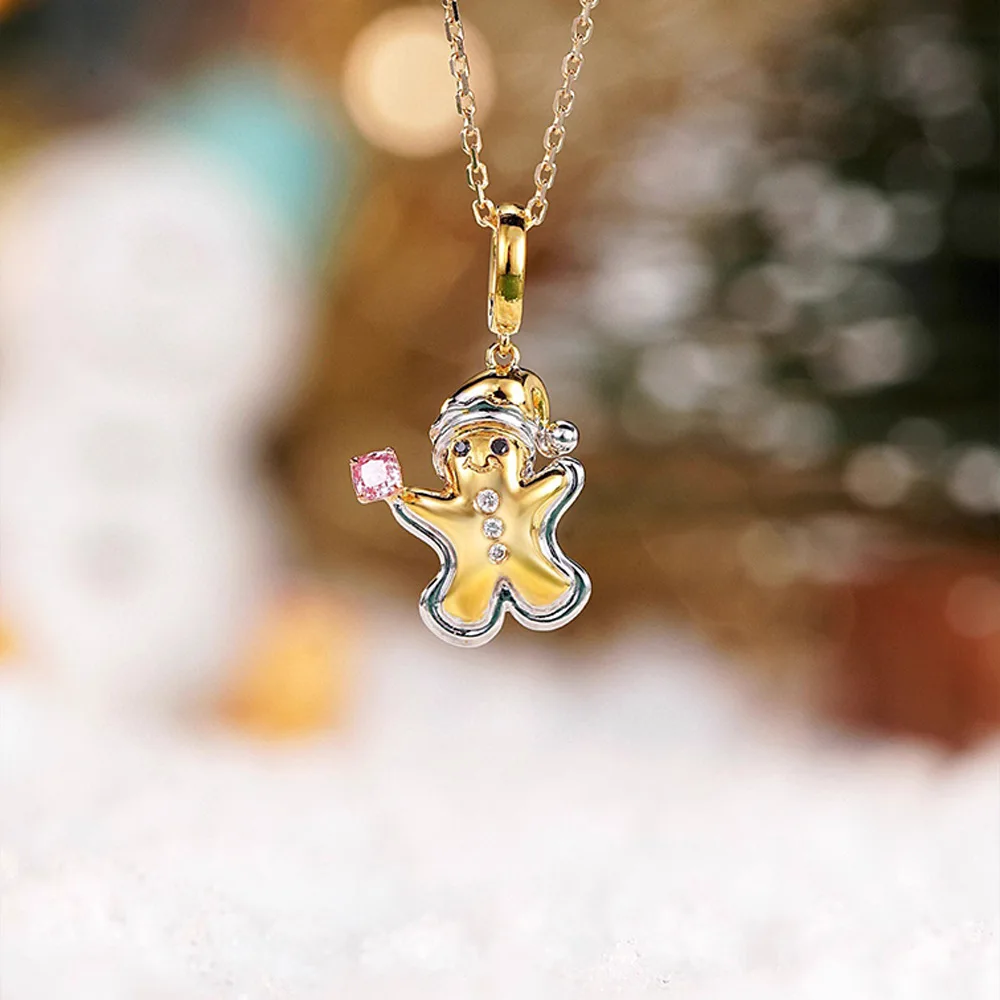معنى 925 الفضة هدايا عيد الميلاد للأطفال زوجة الأصدقاء نغمتين الزنجبيل جرس الأصفر الماس قلادة قلادة مجوهرات