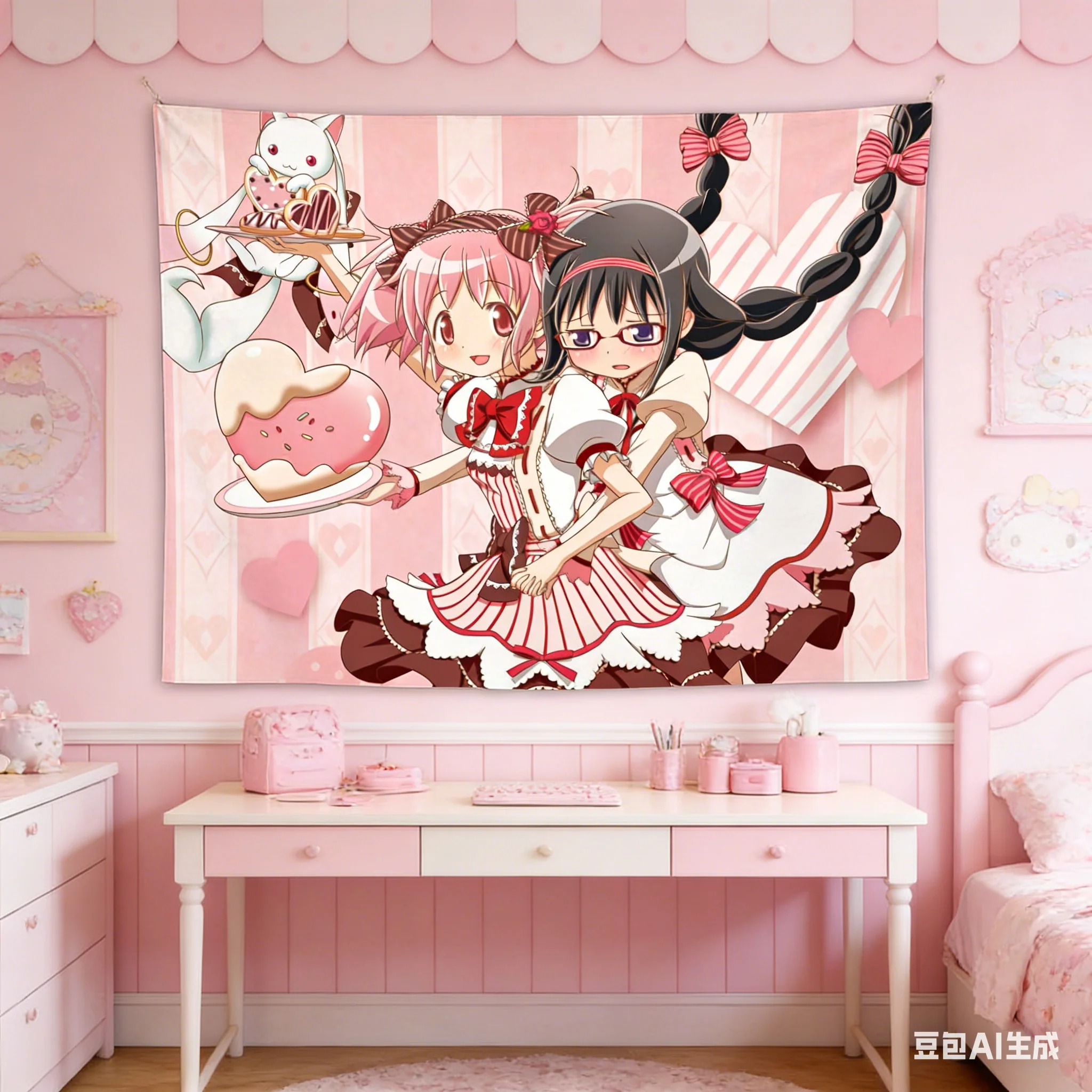 

Гобелен с изображением Мадоки Магики, настенный декор с принтом Мадоки Хомуры и Кьюбей, милый декор в стиле отаку для спальни и дома