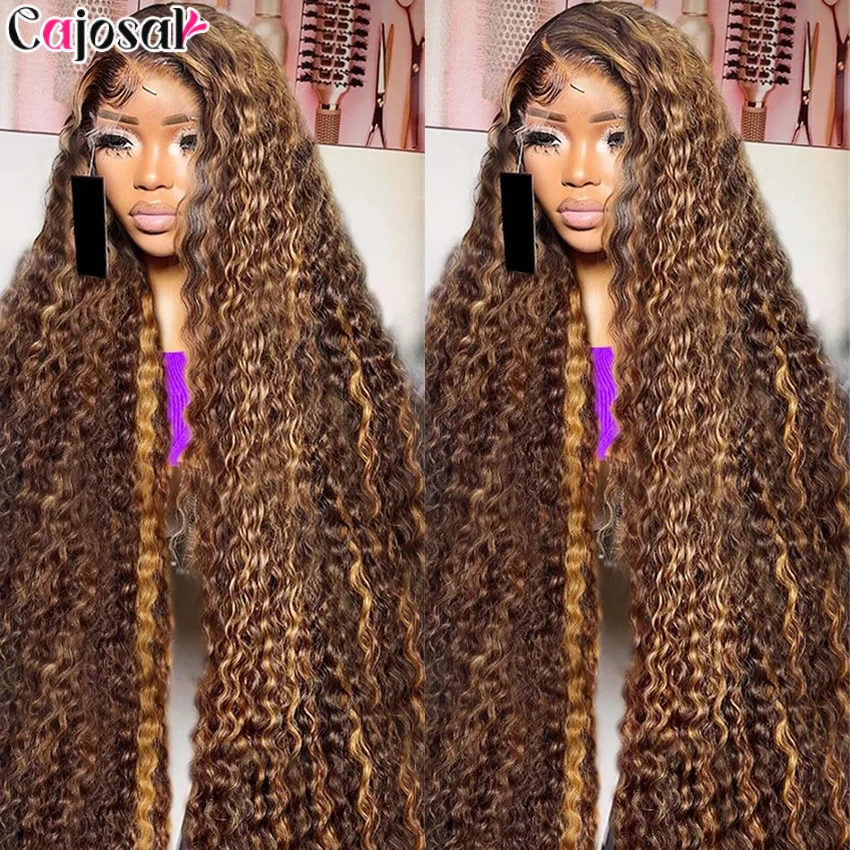 36 Inch 13x6 Curly Highlight Ombre Guluess Hd Lace Front Human Hair Wig 4/27 Colored Deep Wave 13x4 Lace Frontal Wigs for Women