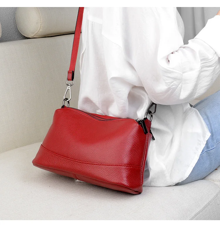 High Quality Genuine Leather Crossbody Bag Solid 3 Zippered Messenger Bags Female Real Cow Leather Purse Bags for Women