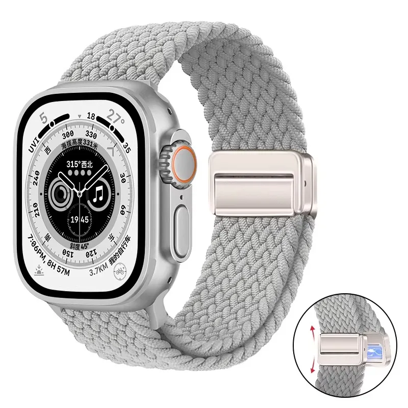 Nylon-Geflochtenes Schlaufenarmband für Apple Watch Ultra 4/3 49mm 12 11 10 46mm 42mm 9 8 7 45/41mm Magnetisches Armband iWatch 6 SE 44/40mm Gürtel – Detail 9