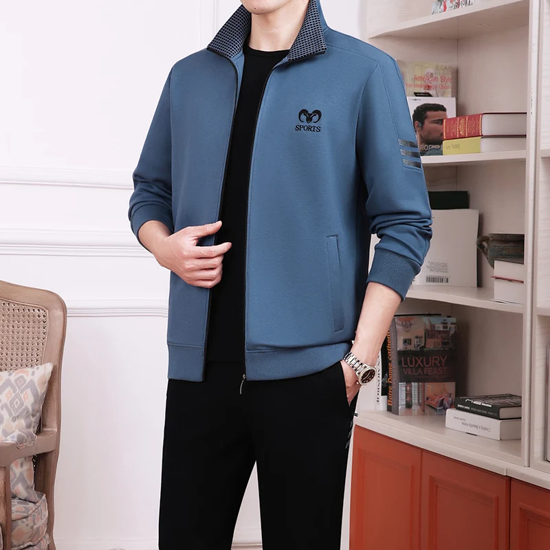 

Мужской повседневный спортивный костюм для отцов: новый весенне-осенний комплект из двух предметов для мужчин среднего возраста, для отдыха и фитнеса