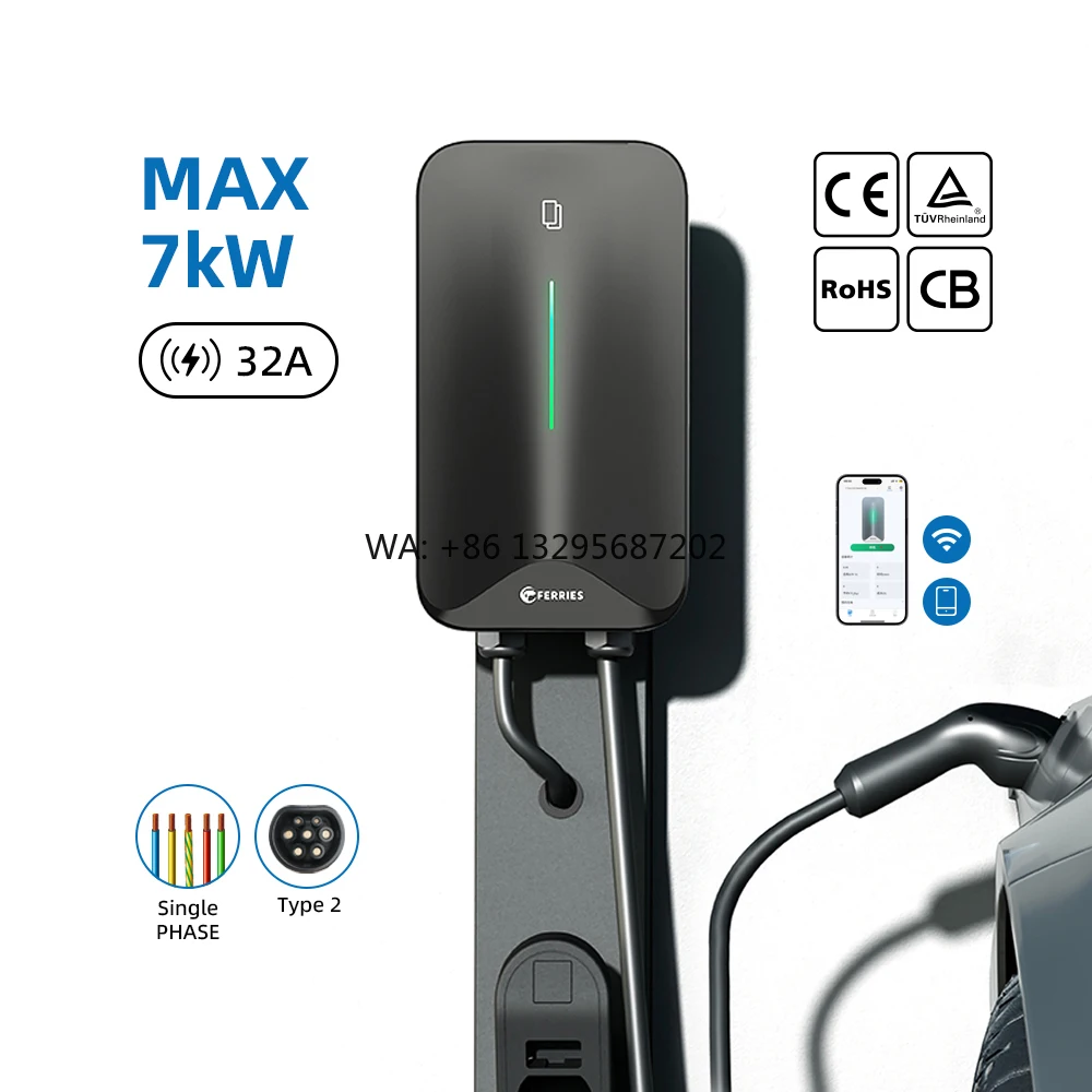 

Home Smart Wallbox EV Charger Station 7kW 32A Tipo 2 230v IP65 Wifi APP Cargadores Para Autos Electrico Cargador Ev for Byd