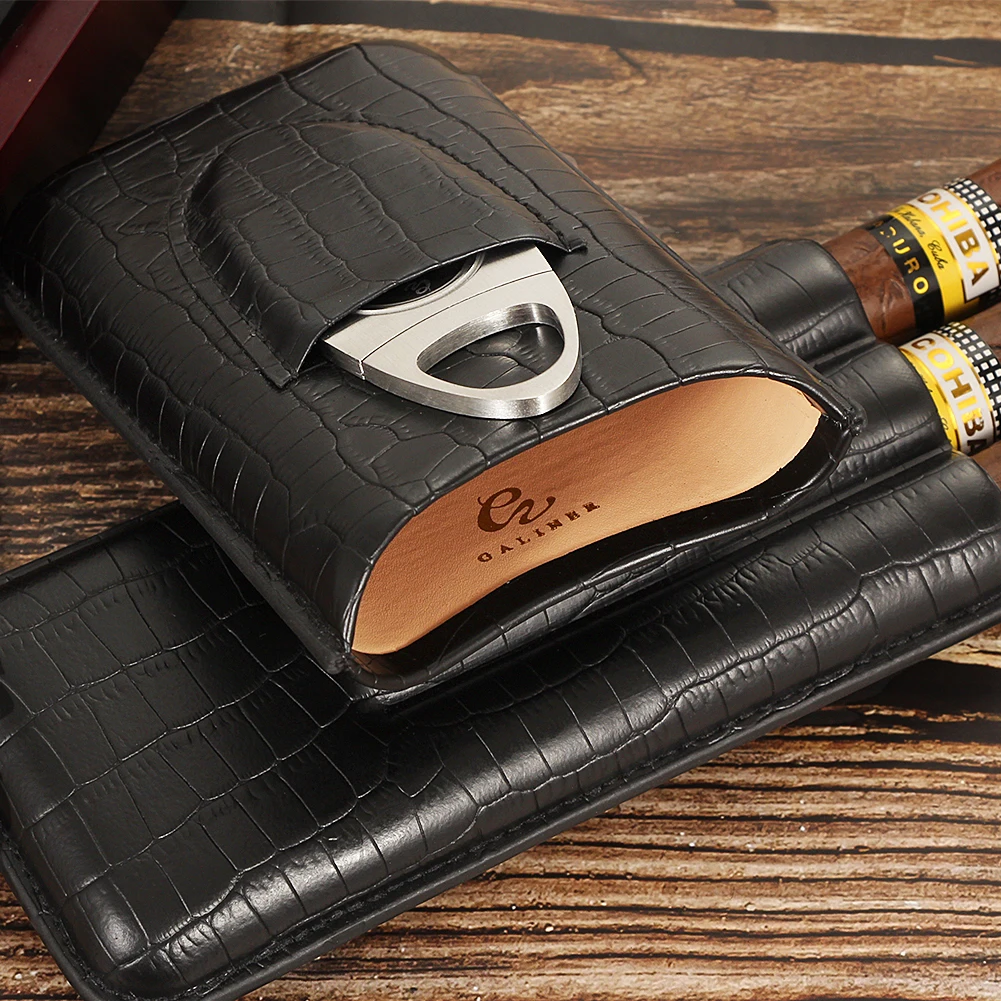 GALINER Luxury Cigar Box With Cutter Clipper Professional Portable Humidor Leather Tube Cigar Case Travel