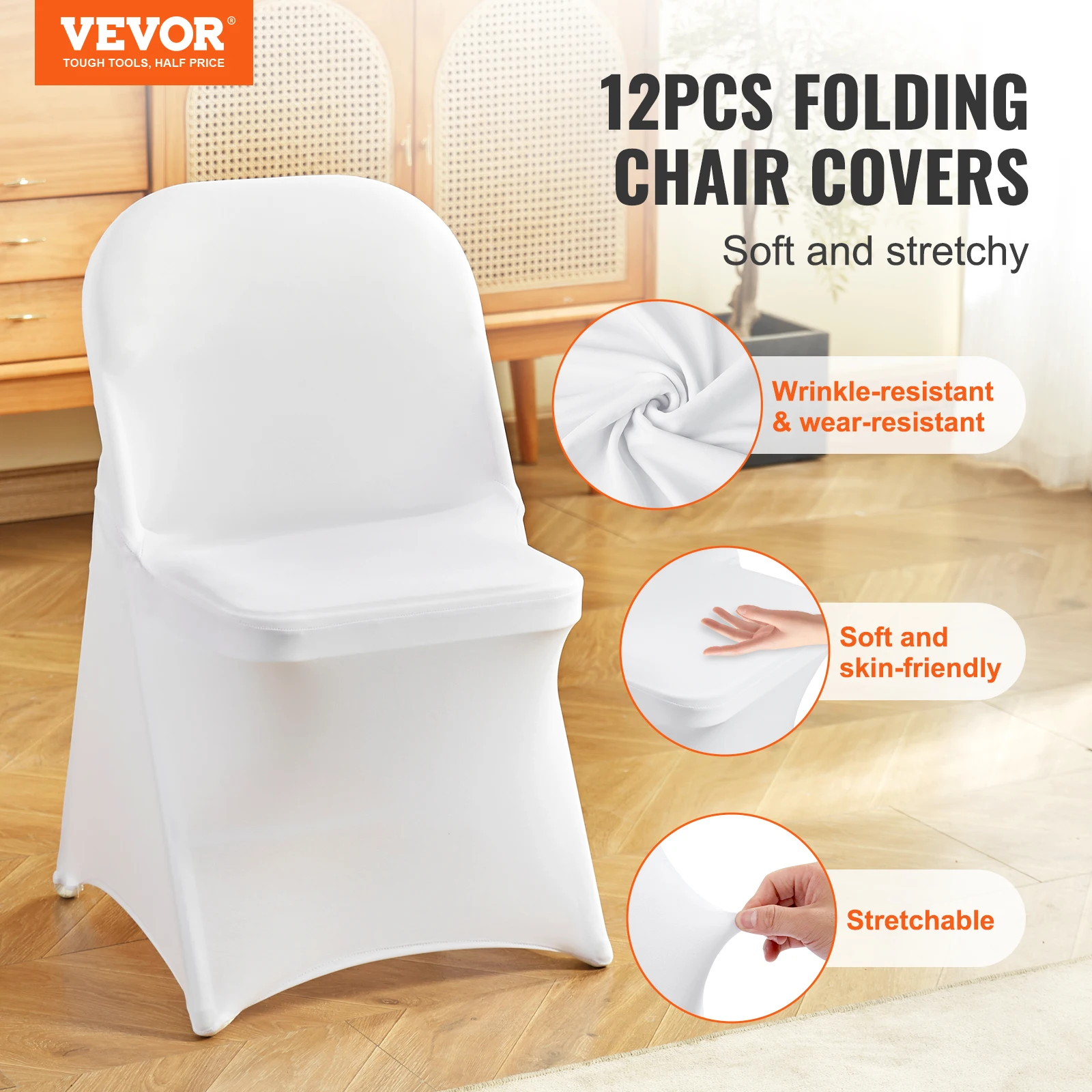 VEVOR 12pcs Stretch Spandex Folding Chair Cover Universal Fitted Chair Cover Removable Protective Slipcovers for Wedding Holiday