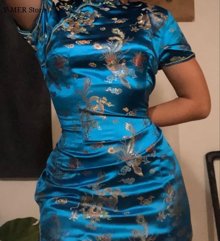 

Винтажное платье-ципао с воротником-мандарином, короткое, сексуальное, жаккардовое, для вечеринок и банкетов, больших размеров 4XL, 5XL, 6XL