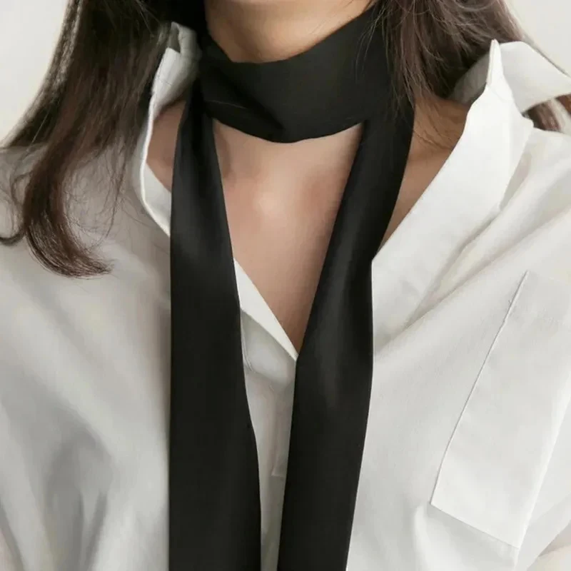 1PCS 5X190CM Women Narrow Long Scarf 190x5cm Solid Color Chiffon Silk Rubber Red Tie Black Bag Ribbon Headbands Choker Streamer