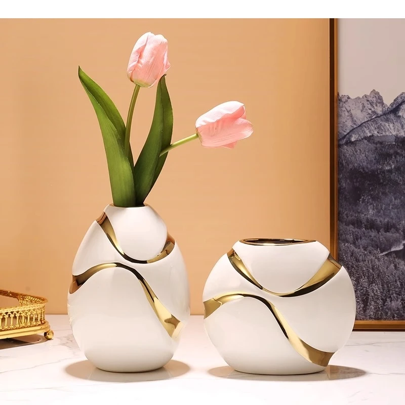 Gold-plated Ceramic Vase Living Room Flower Arrangement Hydroponic Tabletop Floral Ware Aesthetic Decoration