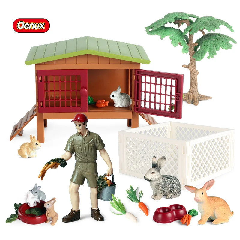 

Oenux Farm Animal Toy Simulation Rabbit Model Set Action Figure Farmer Bunny Figurine PVC Miniature Cute Cake Toppers Decoration