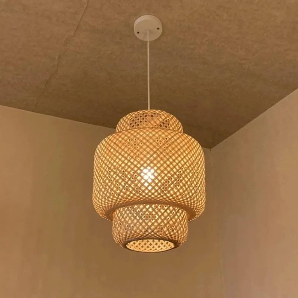 Mão Tecido Rattan Lâmpada Pingente, Bambu Art Lanterna, Lustre Lâmpada Sombra, Handmade Weave Lampshade, Handwoven