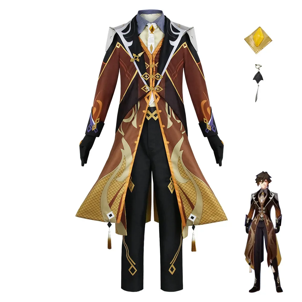 Zhong Li Cosplay Costume pour hommes et femmes, jeu Genshin Impact, vêtements, perruques, veyue, Morax, tenues