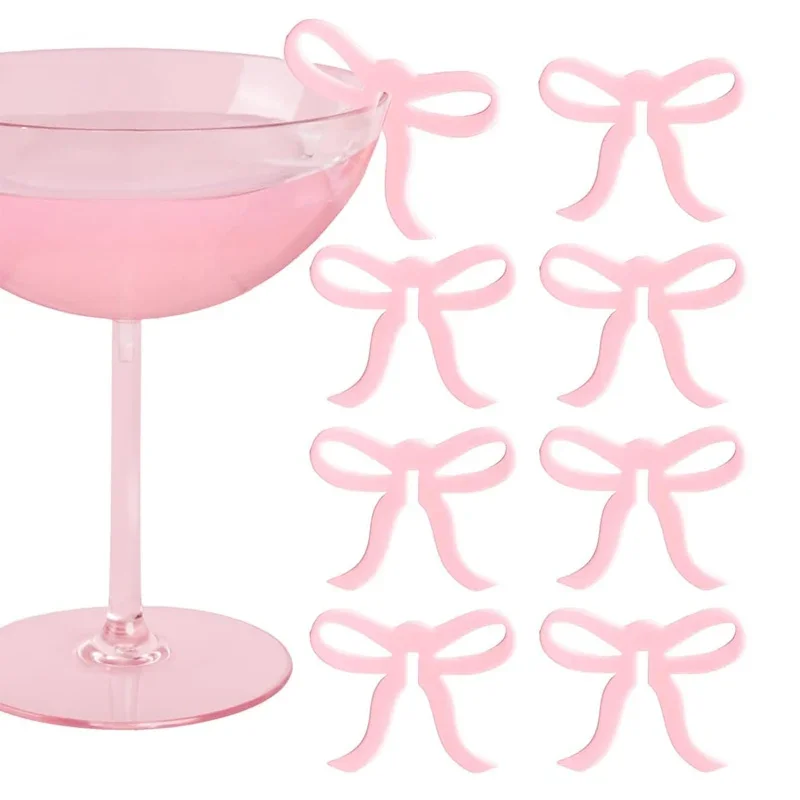 Rosa Schleife Getränkemarker Tischdekoration Schleife Getränkeanhänger Charm Verlobungsfeier Kelch Glas Zubehör Jubiläumsdekoration