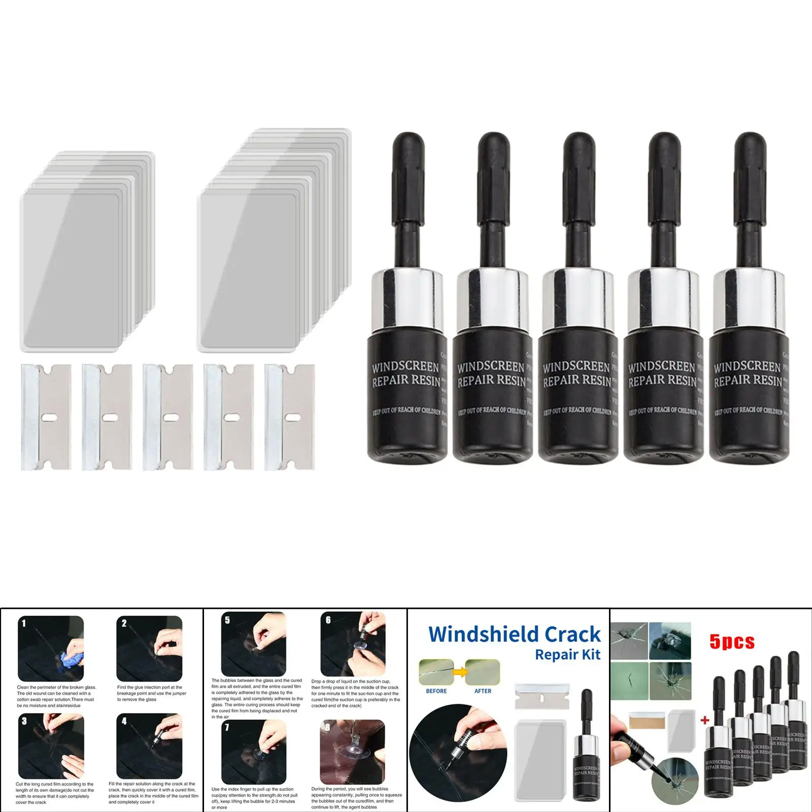 

5 Pieces Glass repair Fluid Windshield Crack repair Cracks glass Car Windshield Resin Crack Repair Fluid Kit DIY Tools