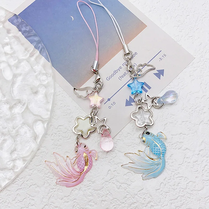 Koi Star Beads Y2K Girl Style Ocean Theme Phone Straps Handmade Anime Little Fish Lucky Charm Keychain Lanyard jewelry giift