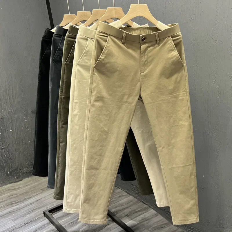 Men's Spring Autumn Solid Color Cotton Casual Trousers, Loose  Long Pants For Young Men Commuting Streetwear Daily Outdoor Wear