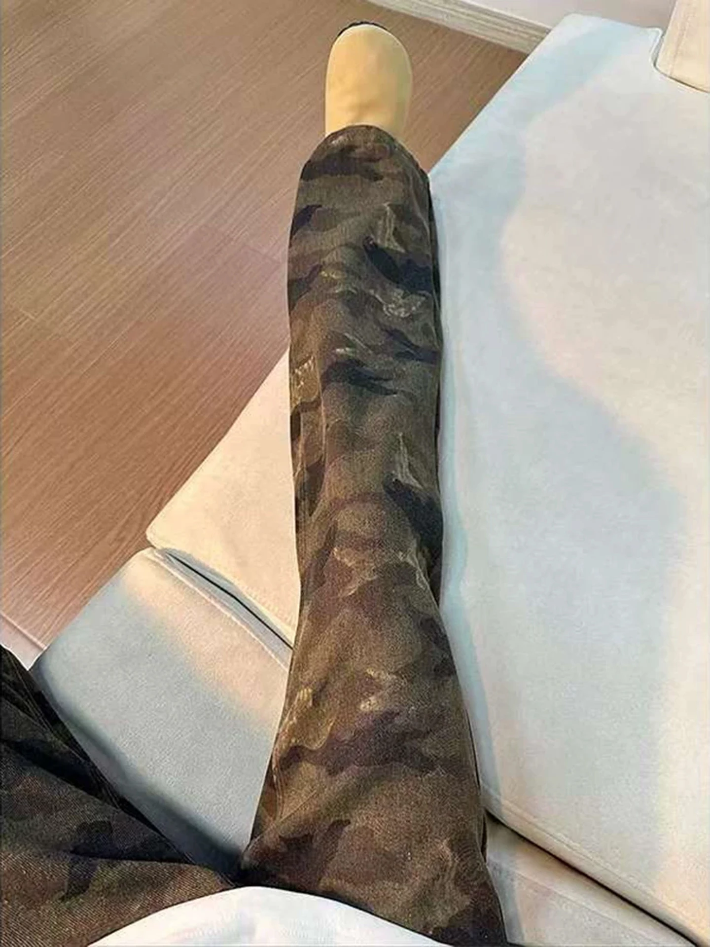 

American Style Fleece Lined Camouflage Workwear Pants Men's Thickened Straight Leg Vibe Jeans High Street Knife Flared Pants