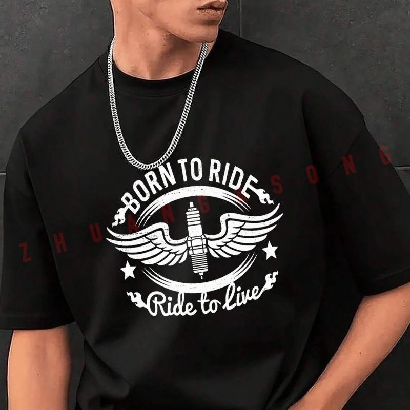 

Мужская футболка с графическим принтом "Born To Ride" и изображением мотоцикла, модная повседневная футболка в уличном стиле для путешествий и спорта