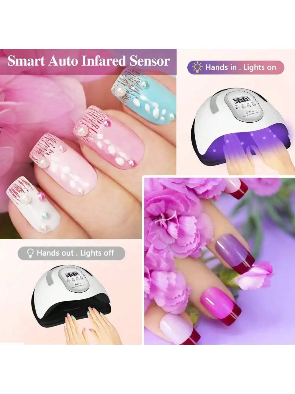 Secador de unhas uv 66 leds lâmpada do prego para curar todo o gel unha polonês com sensor de movimento manicure pedicure ferramenta salão profissional