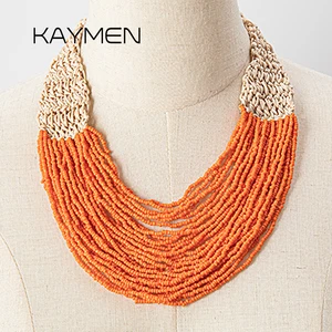Kaymen Fashion Buatan Tangan Kecil Untaian Manik-manik Kalung Pernyataan Bohemia Kalung Choker Multi Lapisan Perhiasan Aksesori Hadiah 10 set perhiasan pernikahan afrika dengan penjualan terbaik - №