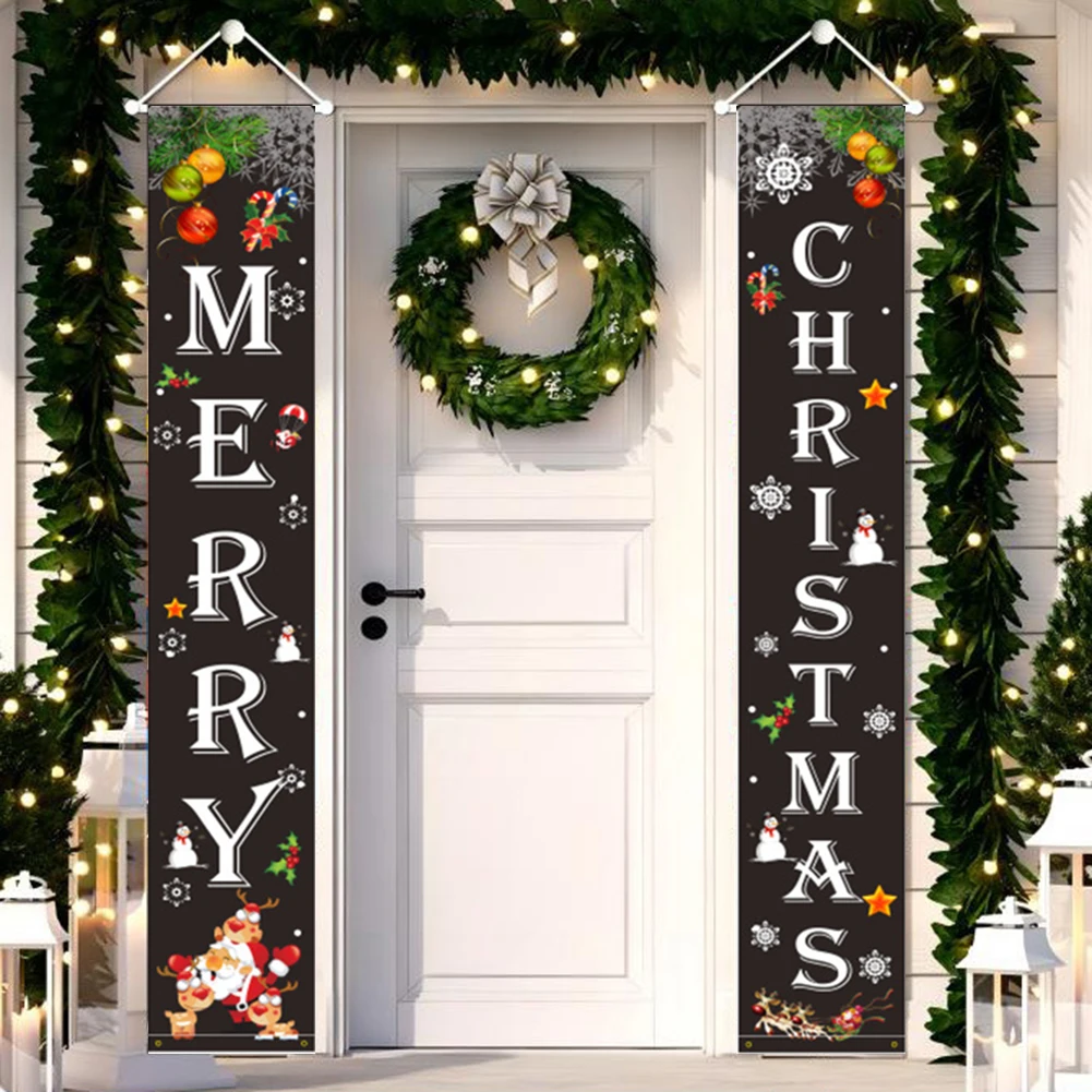 1Pair Christmas Couplet Door Curtain Party Decoration Flag Pull Flag Background Christmas Banner Special Couplet For Holiday