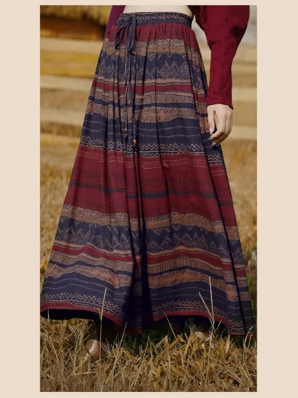 Fashionable Ethnic Style Half-length Skirt High-waisted A-line Silhouette Casual Wear Summer 2025 Brand Unbranded Commute