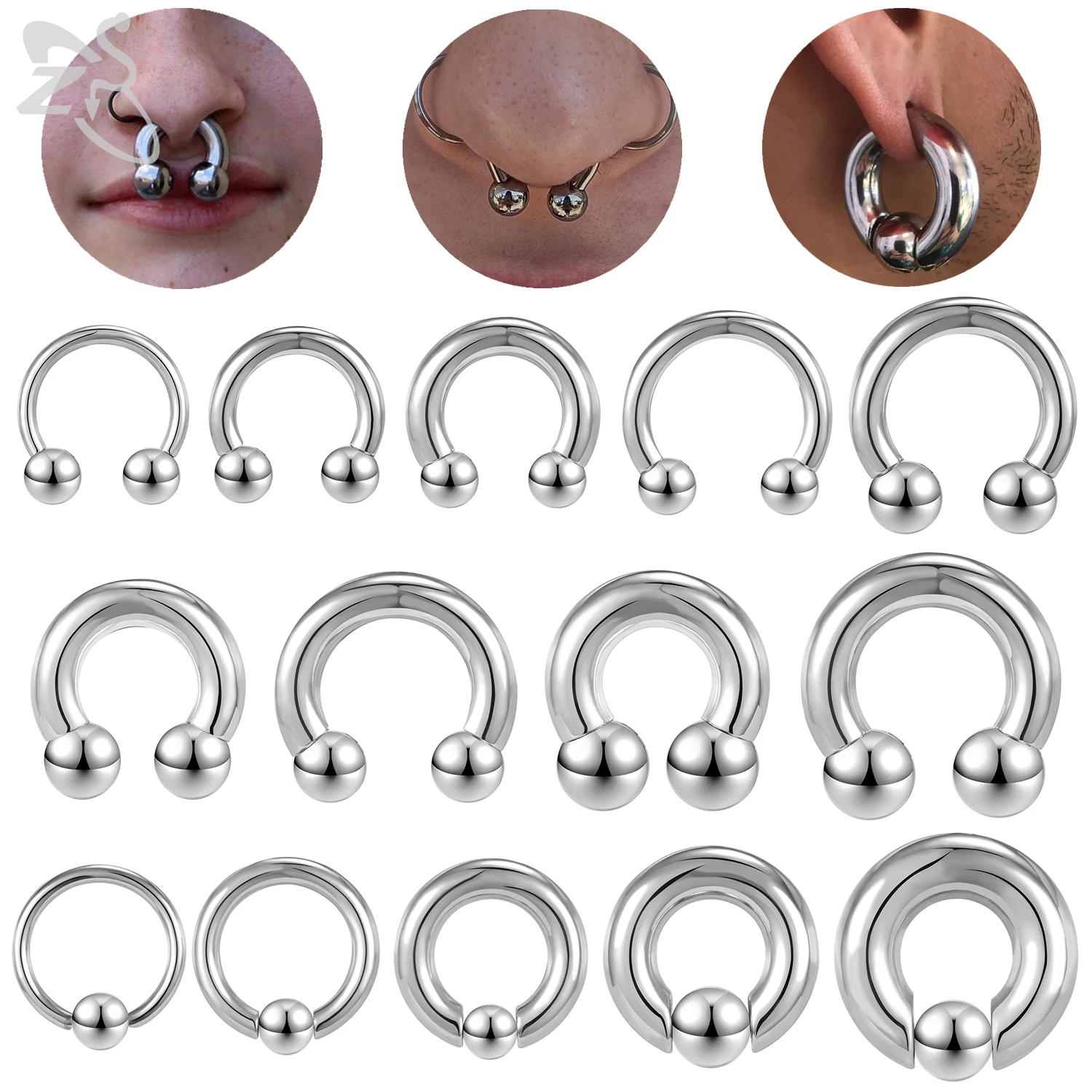 ZS 1 sztuka 2/4/6/8G stal nierdzewna podkowa kolczyk w nosie mężczyźni gwint wewnętrzny duży wskaźnik piercingi ekspander uszu przekłucie przegrody