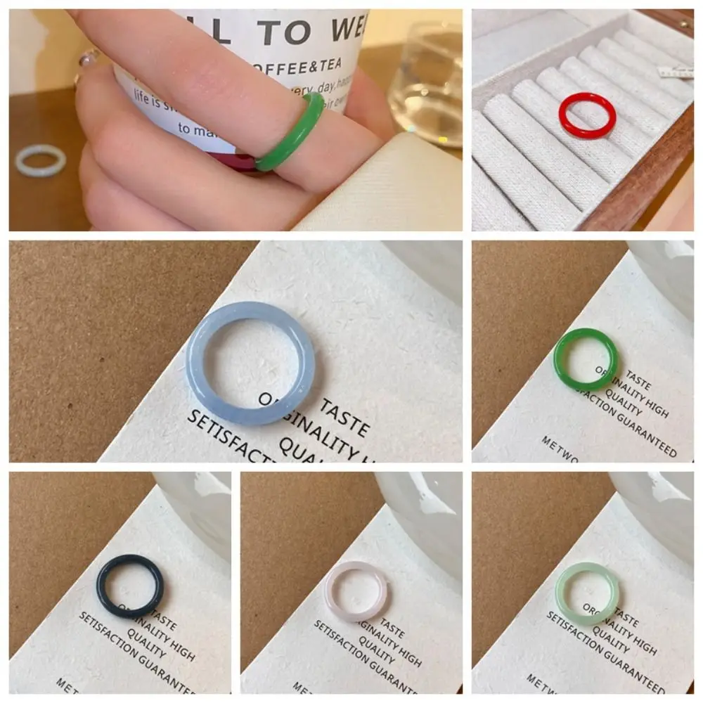 

French Plastic Resin Ring Round Glass/Lucite Acetic Acid Finger Ring Transparent Geometric Imitation Jade Rings Women