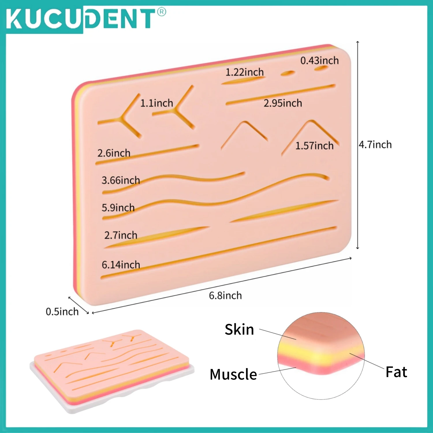 Suture Practice Pad Silicone Suture Model 3 Layer With 14 Wound Reusable Durable Skin Suture Practice Kit for Medical Dental