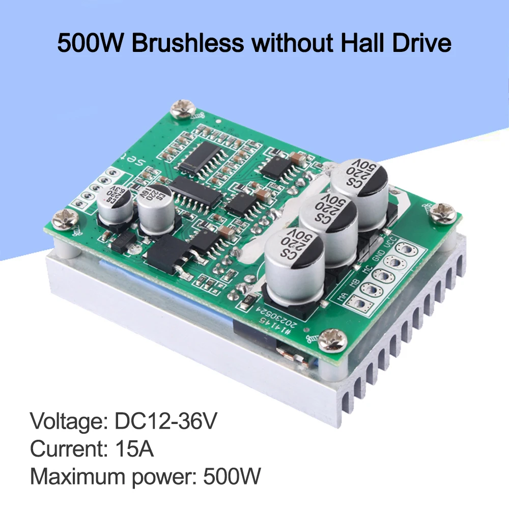 500W 15A DC 12-36V Brushless Hall Free Motor Driver Board Motor Foward Reverse Speed Controller Switch Power Supply