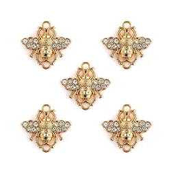 10pcs/lot Gold Color Crystal Bee Connectors Charms Pendant DIY Necklace Bracelets for Jewelry Making Accessories