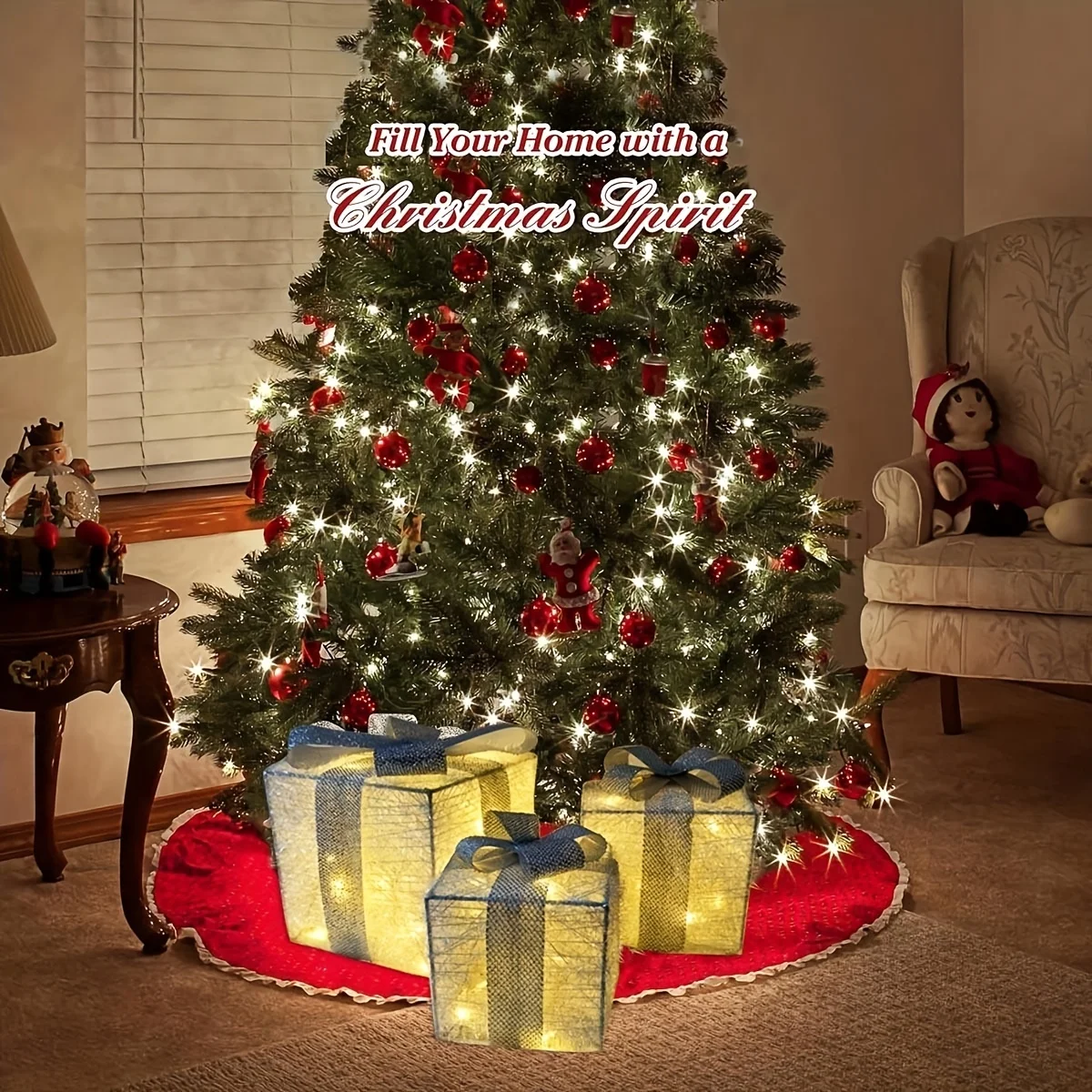 2025 Christmas light-up gift box decoration ornaments Christmas celebration party atmosphere decoration (batteries not included)