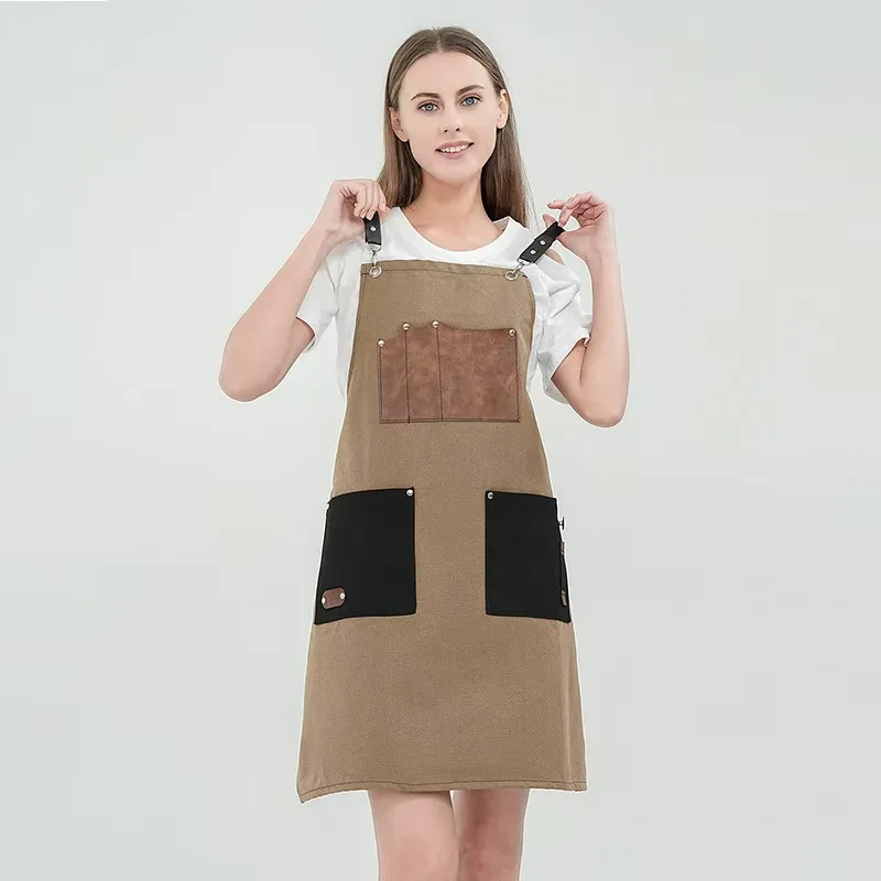 Canvas Apron Unisex Modern Simple Style Kitchen Workwear Hairdressing Salon Barber Shop Uniform Catering and Coffee Shop A