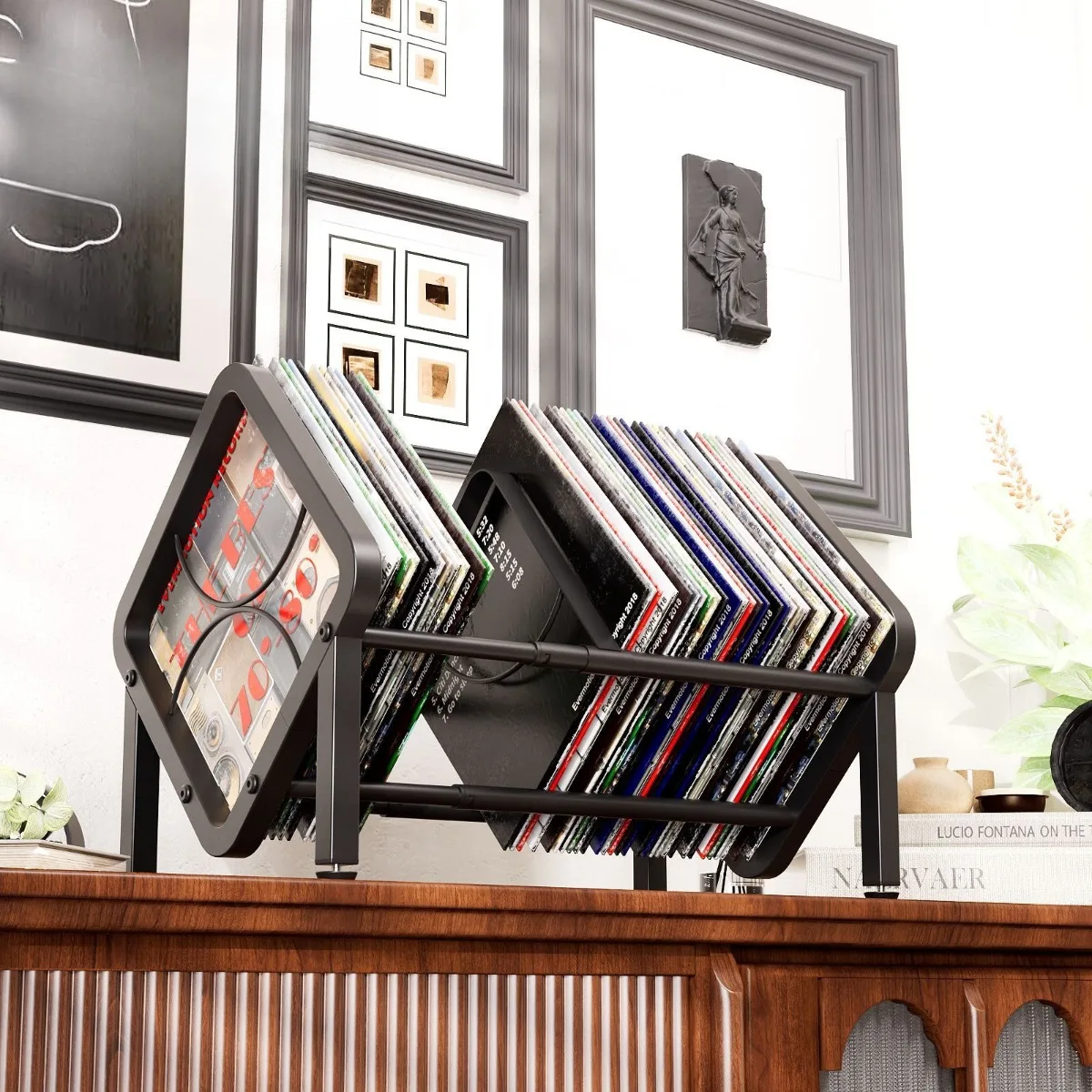 رف تخزين أقراص مضغوطة من الفينيل الحديدي قابل للتعديل - منظم ذو سعة كبيرة للألبومات ورف الوسائط الموفر للمساحة #3