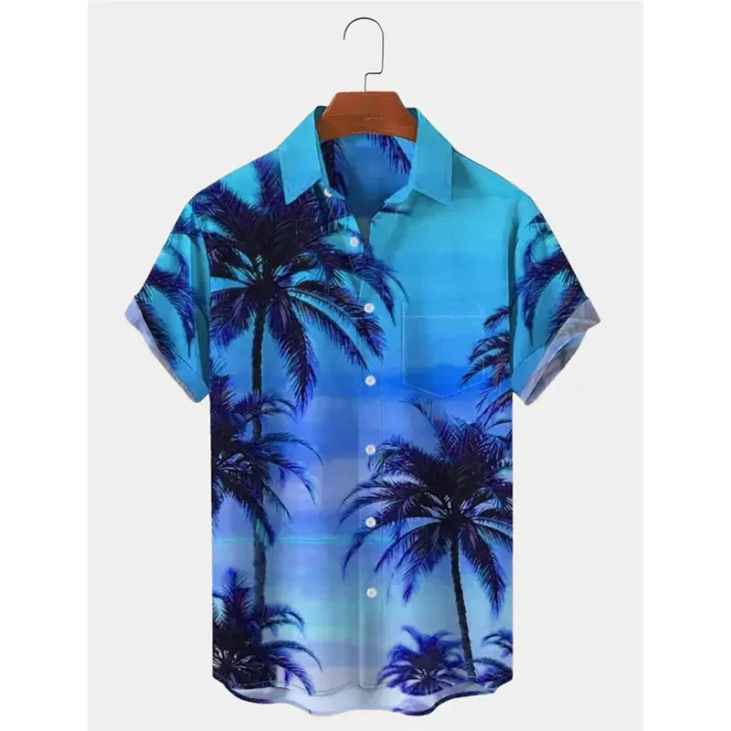 Herren-Hemd, Sommer-Hawaii-Hemd, Grafikdrucke, Palme, Turndown, Outdoor, Straße, kurze Ärmel, Button-Down-Druck, Kleidung