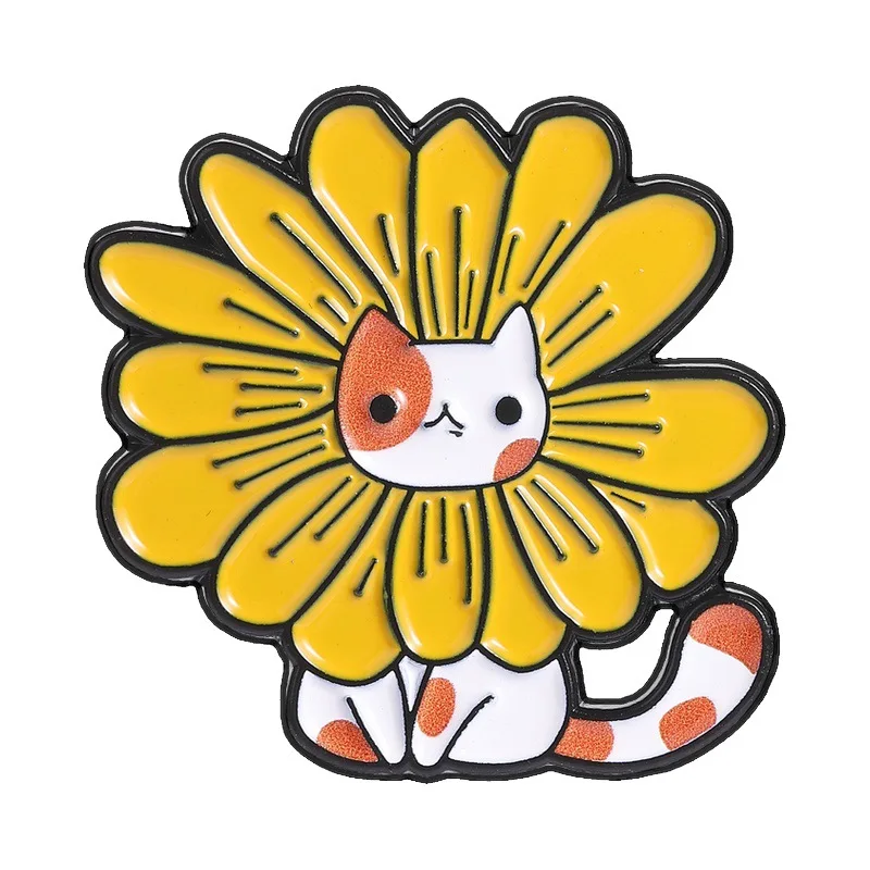 Cute cat-shaped badges, cartoon sunflower animal series alloy pins, accessory for clothing and bags, gifts for friends