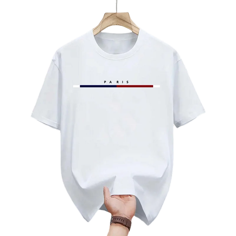 Paris Mode Herren Baumwolle T-shirt Frühling Sommer Täglich Casual Mode Oansatz Kurzarm Top Männlich Hause Outdoor Komfort Weiche T-shirts