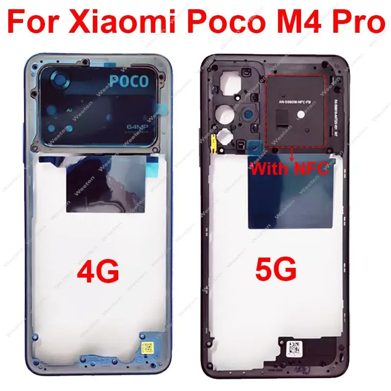 Carcaça de moldura intermediária para xiaomi poco m4 pro m4pro 4g 5g, capa de suporte de moldura intermediária com peças de chave de volume de