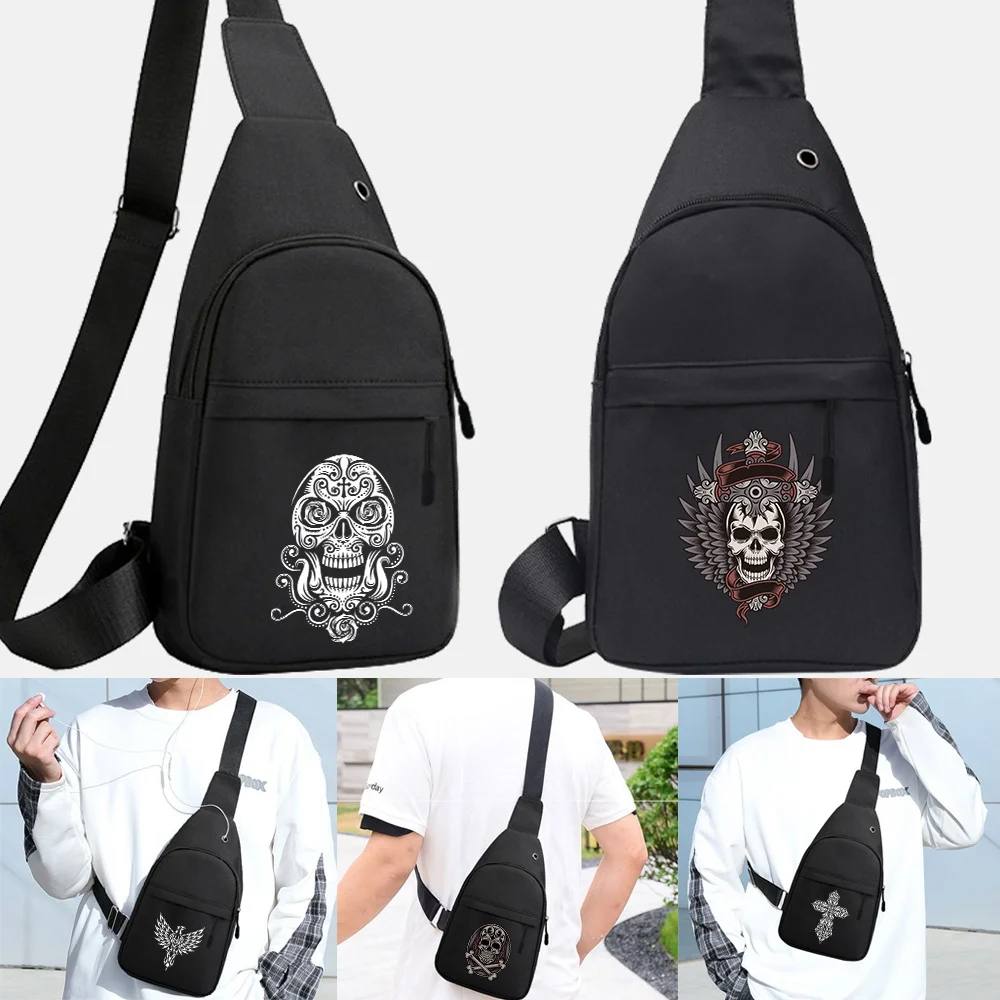 Men Waist Bag Pack Purse Casual Phone Belt Bag Pouch Women's Canvas Skull Print Travel Phone Bag Fanny Banana Bag Hip Backpack