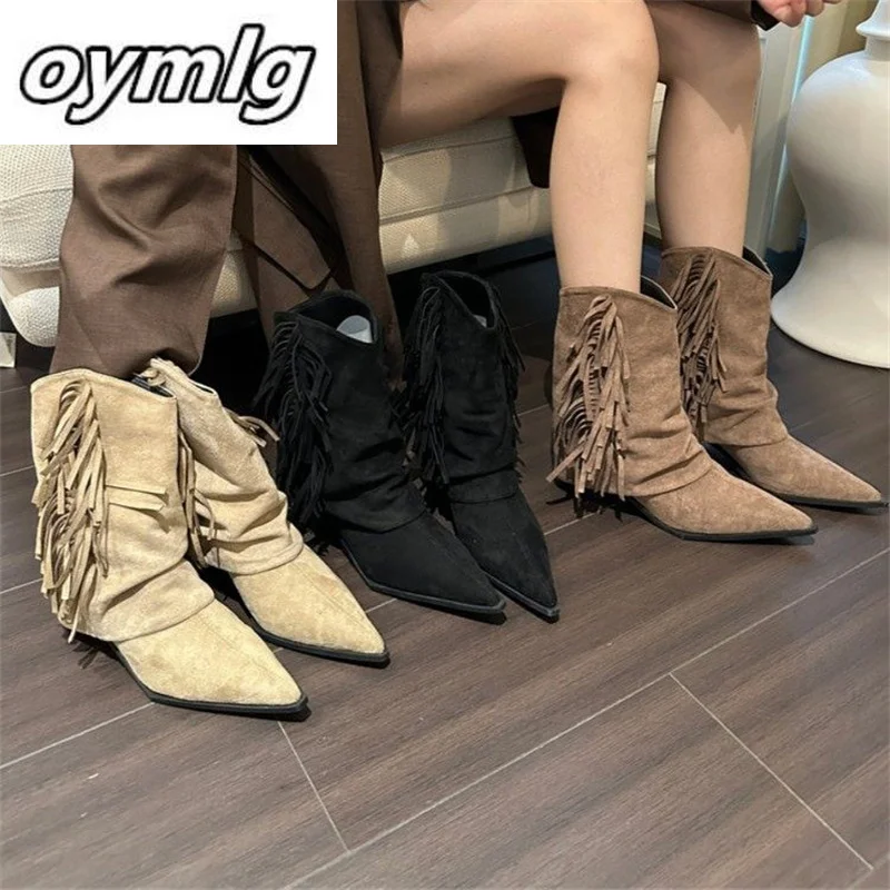 

Coarse Heel 2024 New Spring and Autumn Versatile Pointed Retro Short Boots