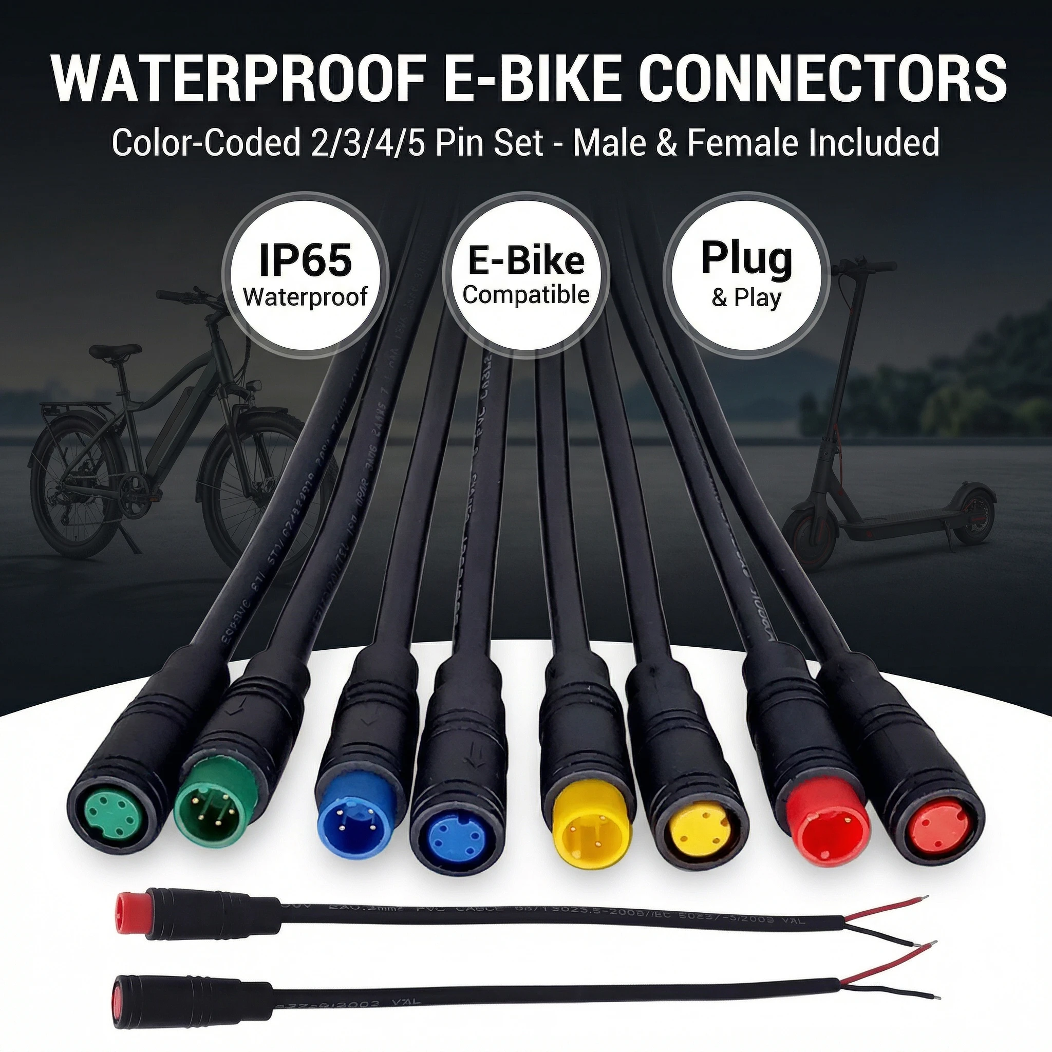 

5-100PCS M6 M8 Ebike Sensor Connectors,IP65 Waterproof Male Female Butt Joint Plug with 20cm Pre-Wired Cable for E-Bike Display