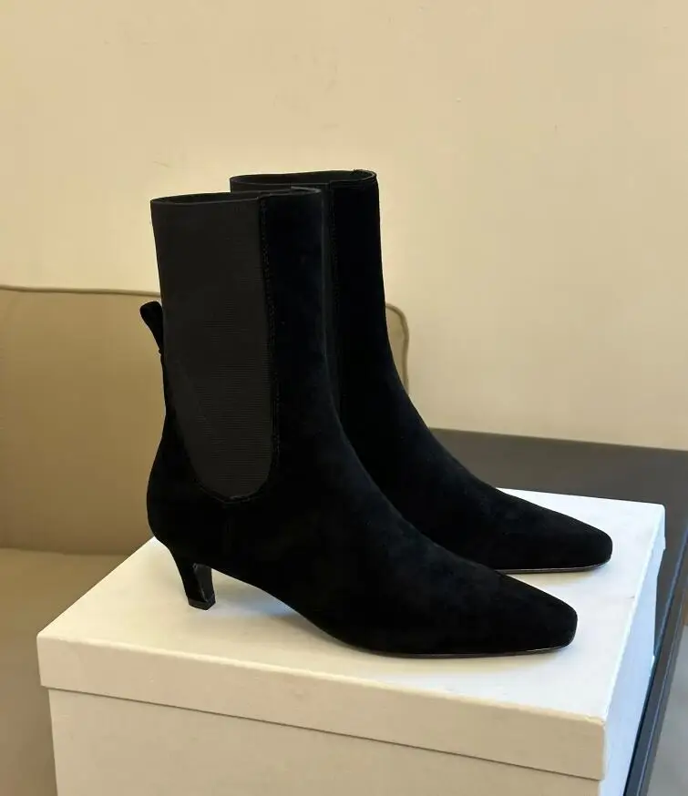 Small Heel Genuine Leather Short Ankle Boot Suede Black Elegant Comfortable All Match Spring Office Lady Daily Bota Amazing Shoe