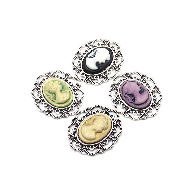 10Pcs 25 * 29MM Oval Vintage Beauty Head Alloy Accessories Diy Wedding Dress Headwear Gift Box Decoration Accessories