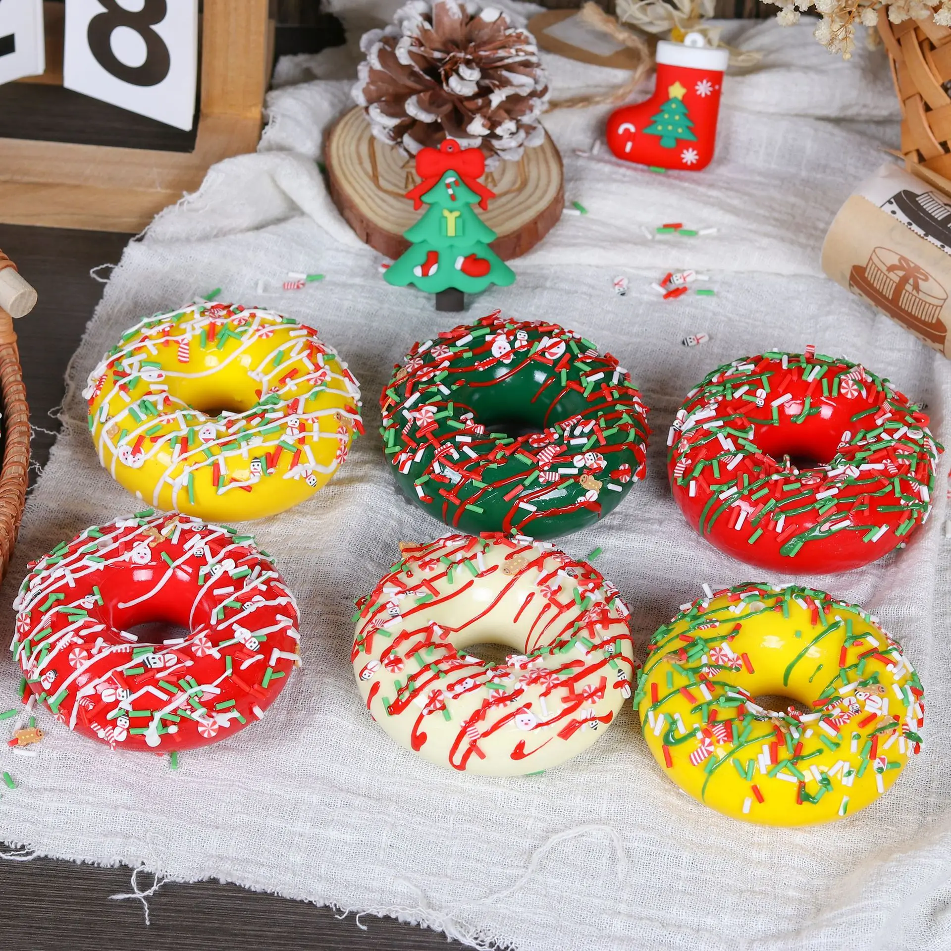 

6pcs Artificial Donut Dessert Cake Bread Refrigerator Sticker Food Play Model Simulation Dessert Table Decoration Ornaments